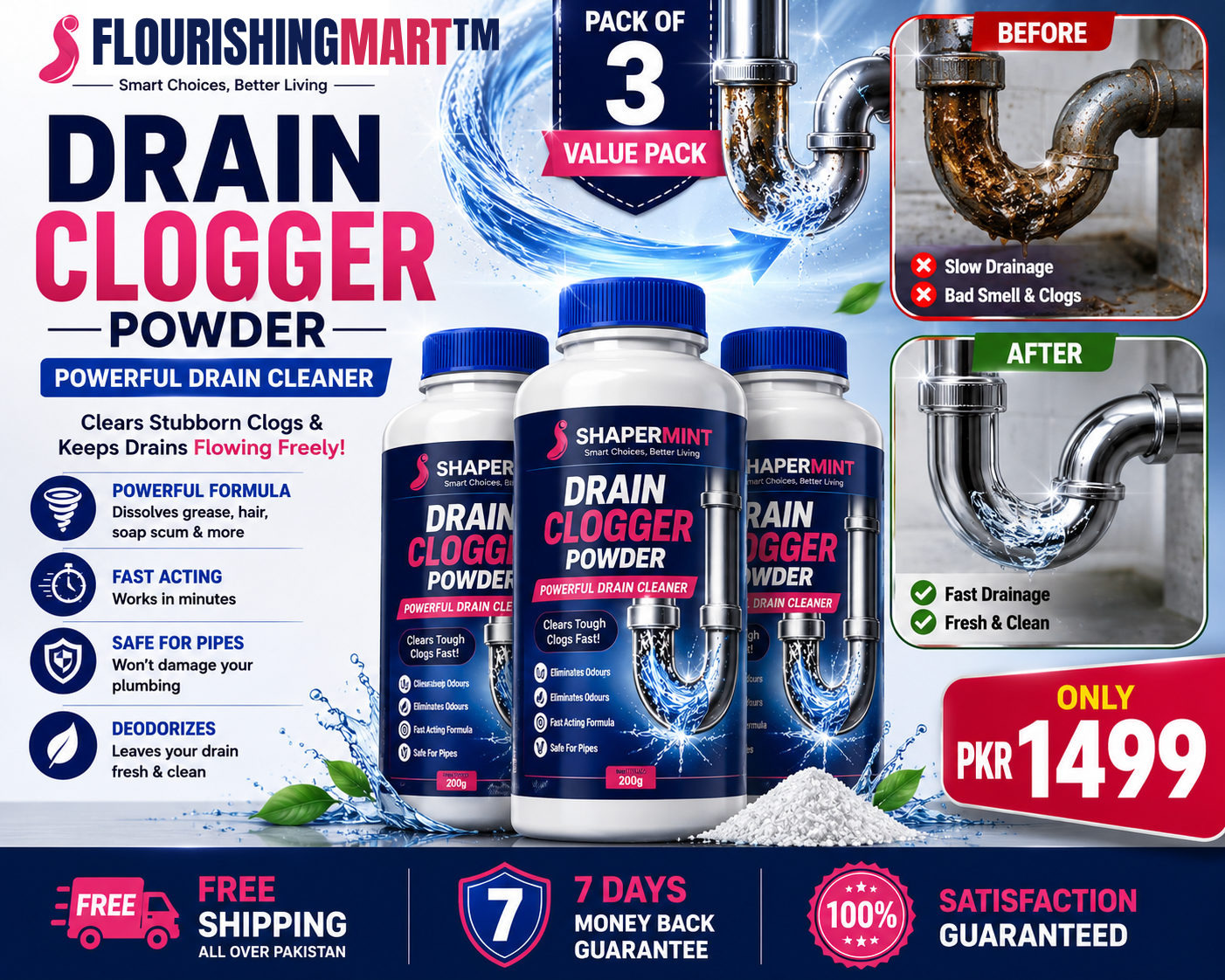 Instant Sink & Drain Cleaner Powder (PACK OF 3) (Bumper Offer 60% OFF🤩🤩)(HIGHLY RECOMMENDED)
